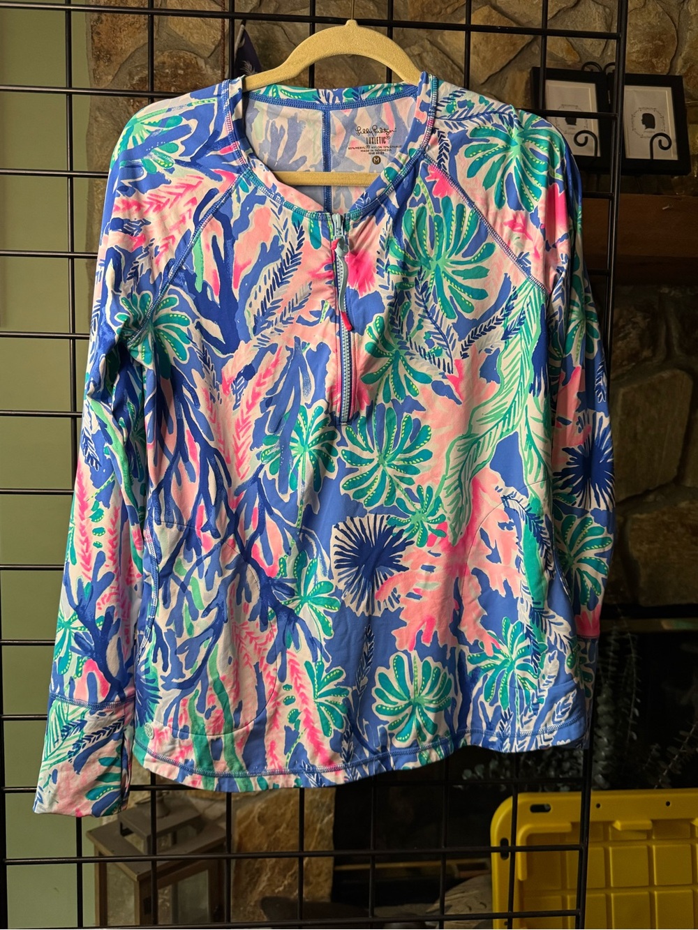 Lilly Pulitzer Blue Pink Green Tropical-Print Long-Sleeve Rash Guard
